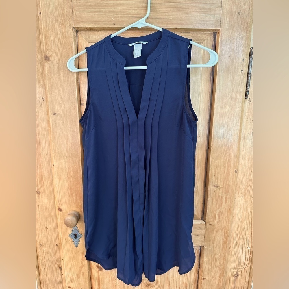 H&M Tank w/Pleated Front Dark Navy Size 2 Classic/Scandi/Cottagecore